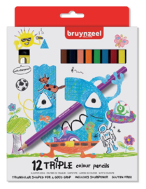 Kleurpotloden Bruynzeel Kids Triple blister à 12 stuks
