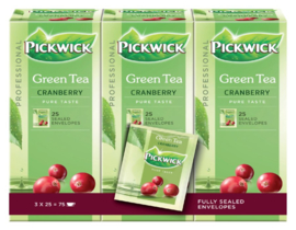 3x25 stuks Thee Pickwick groen cranberry 25 zakjes van 1.5gr