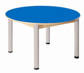 Beukenhouten tafel rond 100 cm. verstelbare metalen poten