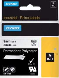 Labeltape Dymo Rhino 18482 polyester 9mmx5.5m zwart op wit