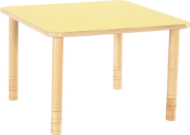 Vierkante Flexi tafel 80x80cm geel 58-76cm hoogte verstelbaar