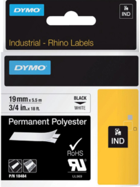 Labeltape Dymo Rhino 18484 polyester 19mmx5.5m zwart op wit
