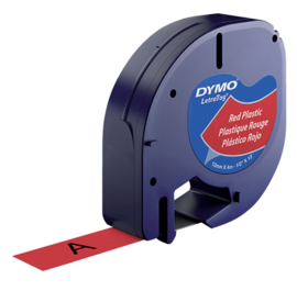 Labeltape Dymo Letratag 91203 plastic 12mm zwart op rood