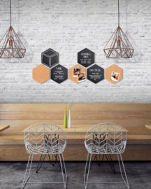 Krijt+ prikbord Securit Hexagon set 7 stuks zwart + 1 marker