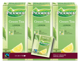3x stuks Thee Pickwick Fair Trade groen lemon 25 zakjes van 1.5gr