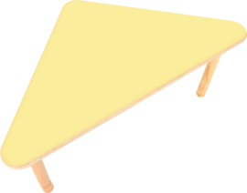 Driehoekige Flexi- tafel 108x80x80cm geel 40-58cm hoogte verstelbaar