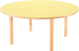 Ronde Flexi tafel 120cm geel in hoogte verstelbaar