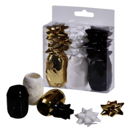 Cadeaulint en strikken Design Groep accessoire gift set zwart/goud/ wit 12-delig