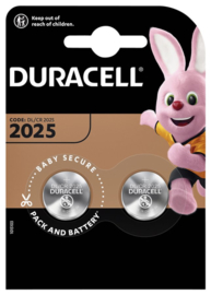 Batterij Duracell knoopcel 2xCR2025 lithium Ø20mm 3V-170mAh