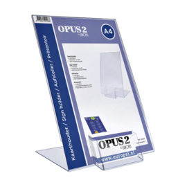 Kaarthouder OPUS 2 L-standaard A4 staand acryl met visitekaartbakje