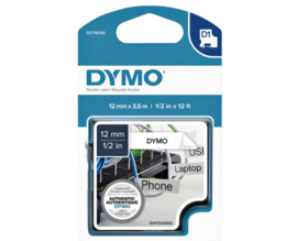 Labeltape Dymo 16953 D1 718040 12mmx3.5m nylon zwart op wit