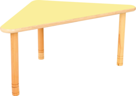 Driehoekige Flexi- tafel 108x80x80cm geel 40-58cm hoogte verstelbaar