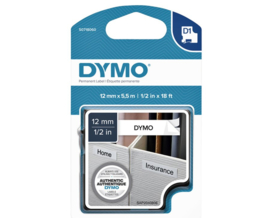 Labeltape Dymo 16955 D1 718060 12mmx5.5m poly zwart op wit