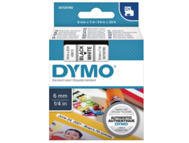 Labeltape Dymo 43613 D1 720780 6mmx7m zwart op wit