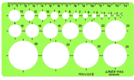 Sjabloon Linex 1118S 22 cirkels 1-35mm met inktvoetjes