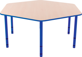 Zeshoekige Quint-tafel 128 cm  40-58cm hoogte verstelbaar blauw