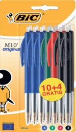 Balpen Bic M10 assorti medium blister à 10+4 gratis