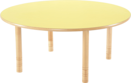 Ronde Flexi tafel 120cm geel 58-76cm hoogte verstelbaar