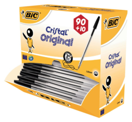 Balpen Bic Cristal zwart medium doos 90+10 gratis