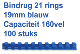 Bindrug GBC 19mm 21rings A4 blauw 100stuks