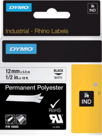 Labeltape Dymo Rhino 18483 polyester 12mmx5.5m zwart op wit