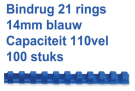 Bindrug GBC 14mm 21rings A4 blauw 100stuks