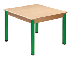 Tafel beuken/metaal 80 x 80 cm.  40-76 cm.