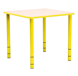 Vierkante Quint-tafel 65 x 65 cm 40-58cm hoogte verstelbaar geel