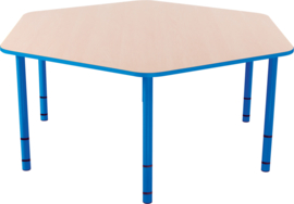 Zeshoekige Quint-tafel 128 cm  40-58cm hoogte verstelbaar lichtblauw