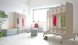 Dubbelzijdige garderobe op wielen 2 x 5 personen - gebleekt multiplex