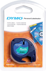 Labeltape Dymo Letratag 91204 plastic 12mm zwart op groen