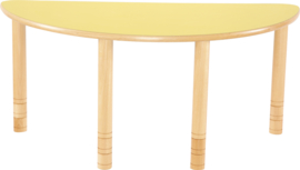 Halfronde Flexi tafel 120x60cm geel 58-76cm hoogte verstelbaar