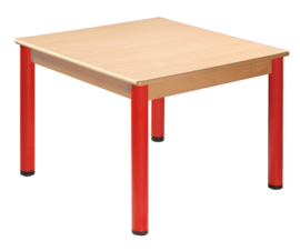 Tafel beuken/metaal 80 x 80 cm.  40-76 cm.