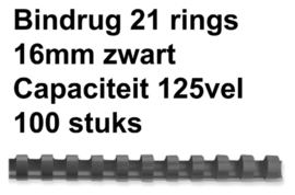 Bindrug Fellowes 16mm 21rings A4 zwart 100stuks