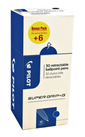 Balpen PILOT Supergrip G blauw 0.32mm value pack à 24+6 stuks
