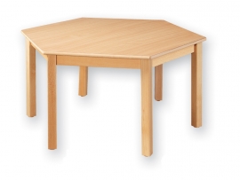 beukenhouten Tafel zeskantig 120 cm. 46-76cm