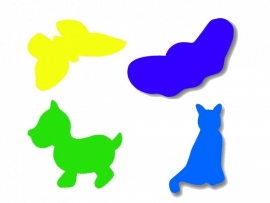 Plakfiguren vlinder, vleermuis, hond en kat