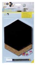 Krijt+ prikbord Securit Hexagon set 7 stuks zwart + 1 marker