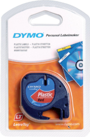 Labeltape Dymo Letratag 91203 plastic 12mm zwart op rood