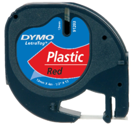 Labeltape Dymo Letratag 91203 plastic 12mm zwart op rood