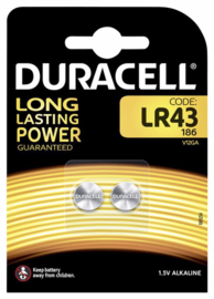 Batterij Duracell knoopcel 2xLR43 alkaline Ø11,6mm 2 stuks