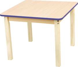 Vierkant esdoorn tafelblad met kleurrijke rand blauw