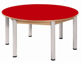 Beukenhouten tafel rond 120 cm. verstelbare metalen poten