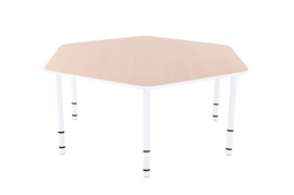 Zeshoekige Quint-tafel 128 cm 40-58cm hoogte verstelbaar wit