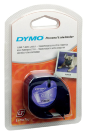 Labeltape Dymo Letratag 12267 plastic 12mm zwart op transp