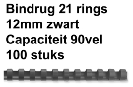 Bindrug Fellowes 12mm 21rings A4 zwart 100stuks