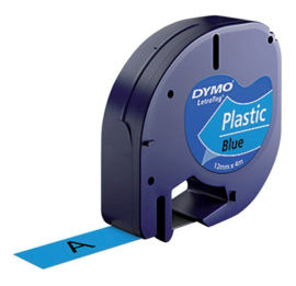 Labeltape Dymo Letratag 91205 plasticl12mm zwart op blauw