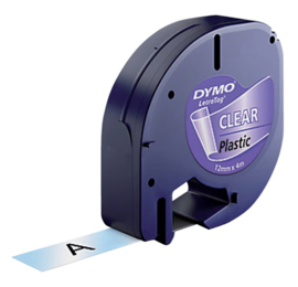 Labeltape Dymo Letratag 12267 plastic 12mm zwart op transp