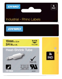 Labeltape Dymo Rhino 18057 krimpkous 19mmx1.5m zwart op wit