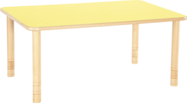 Rechthoekige Flexi tafel 120x80cm geel 58-76cm hoogte verstelbaar